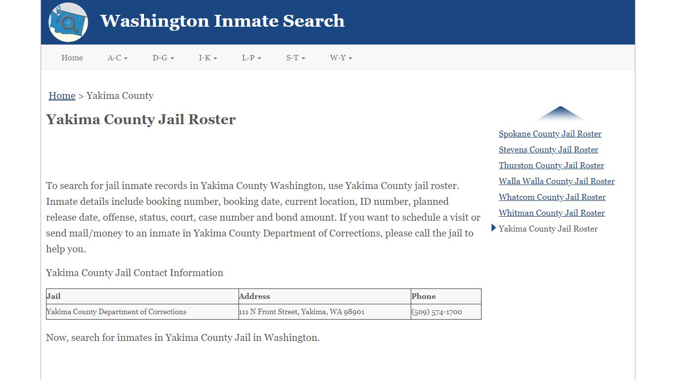 Yakima County Jail Roster - Washington Inmate Search