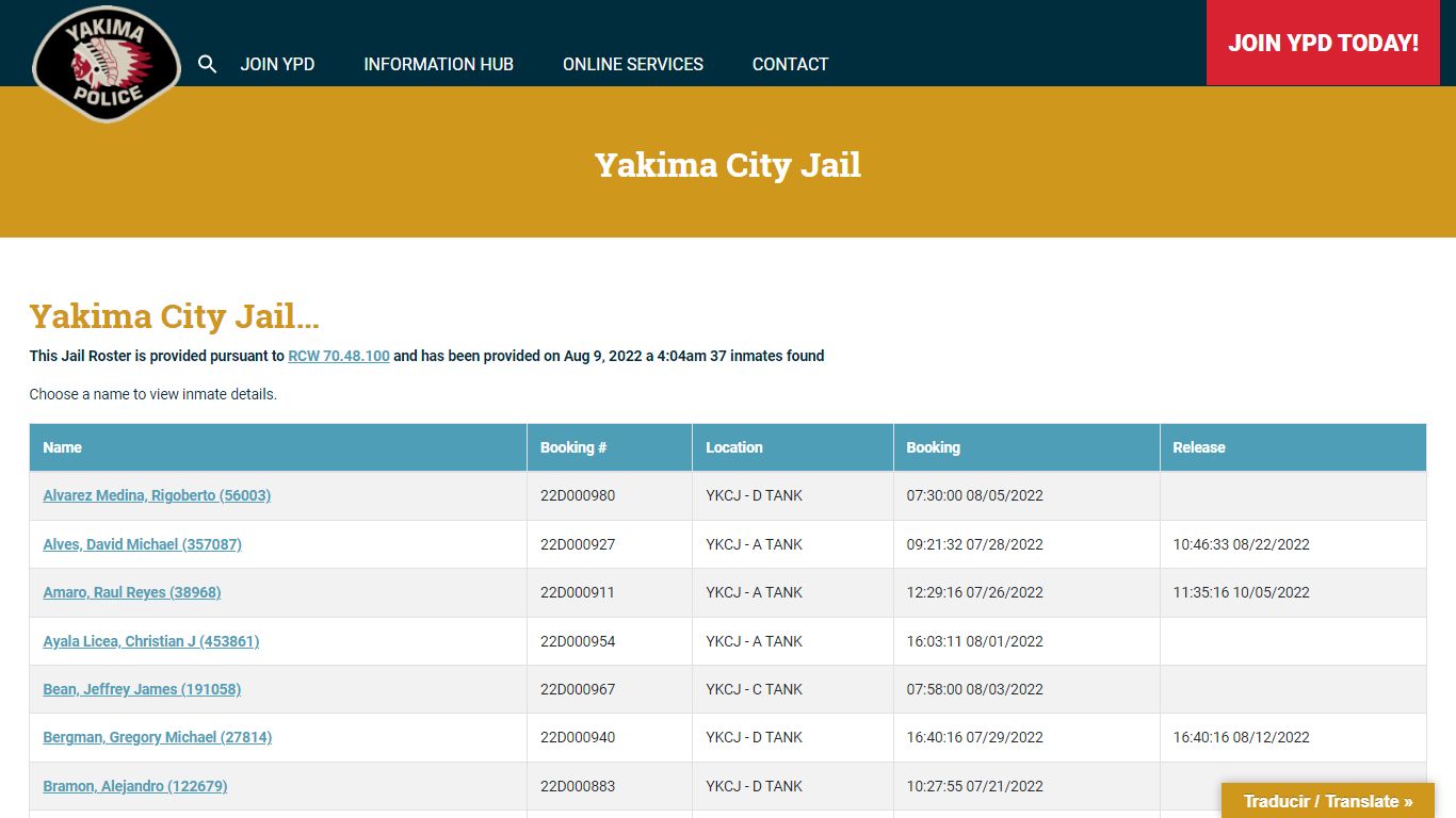 Yakima City Jail Roster | Yakima Police Department